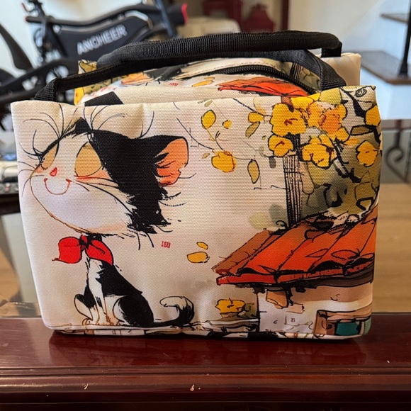 Cat Print Lunch Bag with Red and Yellow Accents - Picture 1 of 4